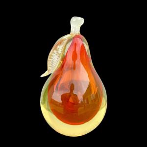 Schwere Unterwassergewicht Birne aus zweifarbigem Glas mit Blattgold Einsätzen. Flavio Poli. Seguso Glaskunst. Murano.
