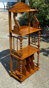 Antique open bookshelf etagere in walnut wood, Luigi Filippo period, 19th century