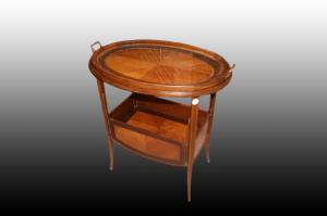 French Louis XVI coffee table with crystal tray and flaps