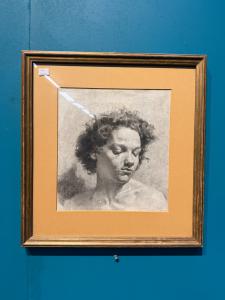 Antico disegno "Giovane di Roma", Sezza Luigi, 1869, 24x26cm