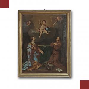 OIL PAINTING ON CANVAS WITH ADORATION OF SAINTS EARLY 18TH CENTURY