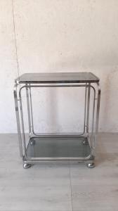 Mesa de centro em metal original dos anos 70 com a marca Allegri, tampo duplo em vidro.