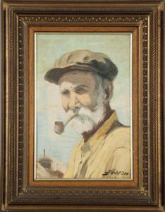 Saverio Seassaro - Old Fisherman - oil painting signed lower right