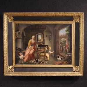 Dipinto italiano scena d'interno del XIX secolo