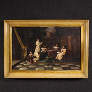 Dipinto italiano scena d'interno firmato F. Bonati 1913