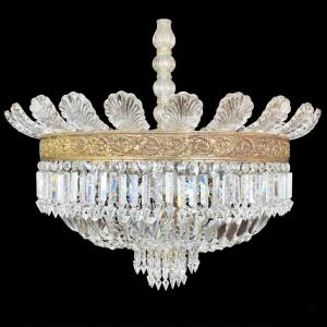 Grande Plafoniera Italiana In Cristallo, Sei Luci, Corone in Bronzo Dorato, 1960 - Foto 7