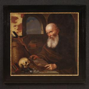 Grande dipinto fiammingo del XVII, San Girolamo nello studio