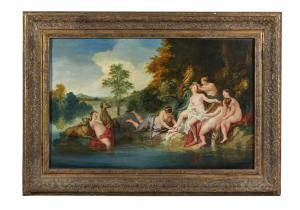 JEAN-FRANCOIS DE TROY (Parigi, 1679 - Roma, 1752) Il bagno di Diana, olio su tavola, 1718