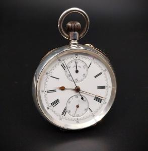 Relógio de bolso com cronógrafo, década de 1900.