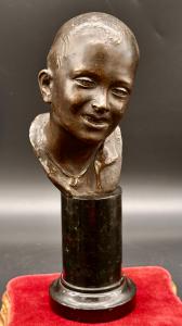 Bronze bust of a young man – Signed T. Campajola, Italy, early 20th century