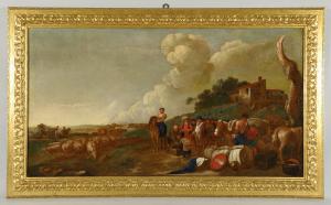 Antonio Travi, detto il Sestri (Genova 1608-1665, Laban riceve i suoi idoli, olio su tela