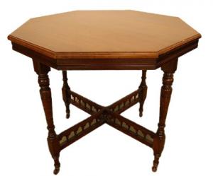 Antico tavolino inglese del 1800 vittoriano ottagonale in legno di mogano