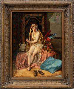 Orientalist painter (19th century) - Odalisque with parrot.