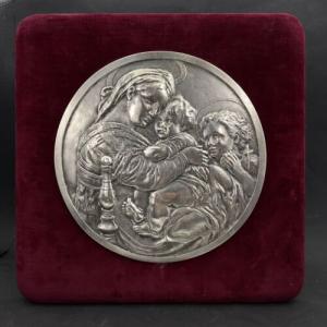 Icona antica religiosa sacra Madonna delle Seggiola in Argento 800