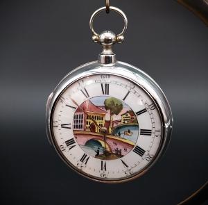 Orologio inglese con scappamento a verga e quadrante dipinto, 1812 