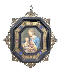 Tempera su carta raffigurante Madonna con Bambino, XVII secolo