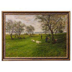 Dipinto italiano paesaggio con gregge - O/8216 -