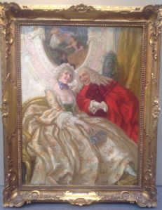 Vittorio Emanuele Bressanin, Musile di Piave 1860 - Venezia, 1941. Court scene, oil on panel, 63 x 43 cm.