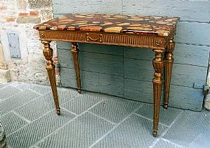 Giltwood console table with marbled top