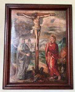 La Crocifissione con la Madonna e San Giovanni. Opera della scuola del XVII secolo