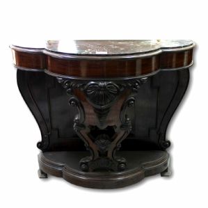 Antique Neapolitan console table in fine exotic wood with Levanto red marble top. 19th century period.