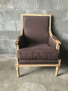 Elegante Poltrona in Rovere Naturale e Fodera in Lino Marrone - Restaurata_car 1485