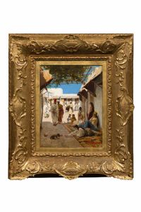 Ferdinando Brambilla (Milan 1838 - 1921) "A Slave Market in Morocco, 1879"