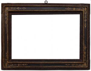 Coppia di cornici toscane del XVII° sec. laccate marrone e con decori dorati nei centri e angoli.Luce cm.35x53 est.53x70
